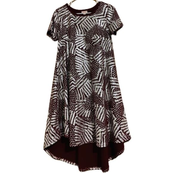 LULAROE WOMEN’s CARLY METALLIC ABSTRACT PRINT HI-LO SWING SHIFT DRESS Sz XS-S - Picture 1 of 5